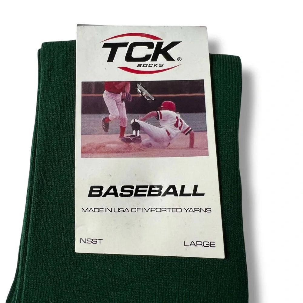 TCK Performance Athletic Socks Baseball Socks Size Large Dark Green 1‎ Pair